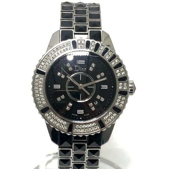 Dior CD113119 Crystal Diamond Bezel 16P Quartz Date Watch Round Face Wristwatch